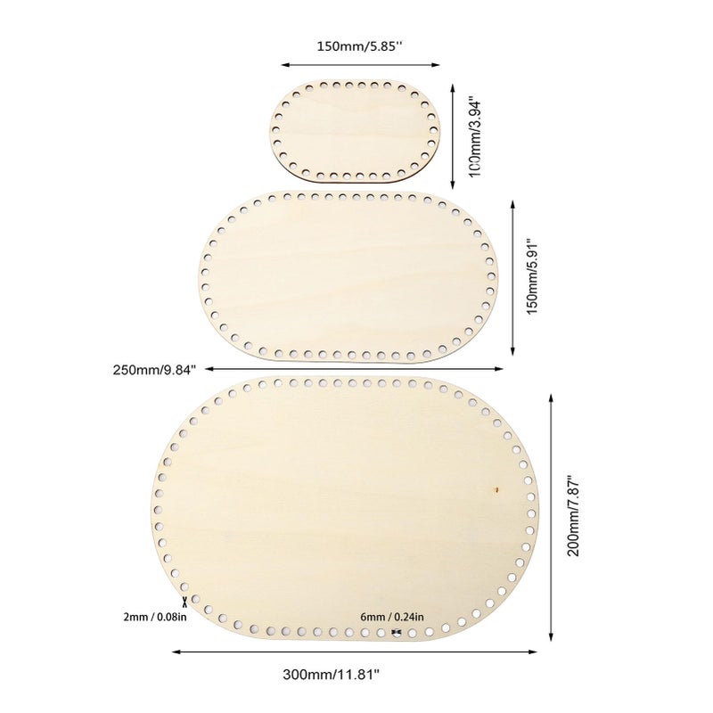 3 Pieces Oval Wooden Crochet Basket Bases - Image 2