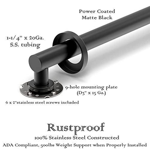 AquaChase ADA Compliant Grab Bar, 500lbs Weight Support for Bath Safety (16 inch, Matte Black) - Image 4
