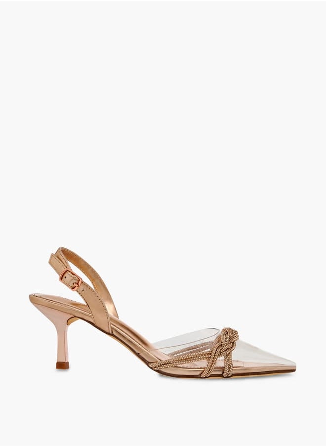 Flora Bella By Shoexpress Women's Studded Pointed Toe Sandals with Buckle Closure and Kitten Heels  - Image 3
