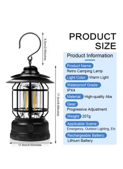 ARCOON ARCOON Rechargeable Portable LED Camping Lantern, Vintage-Style Hanging Light for Tent Camping and Power Outages (Black)  - Image 3