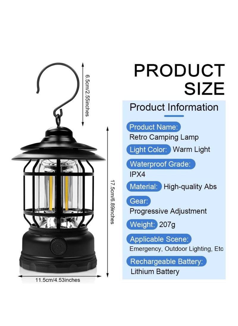 ARCOON ARCOON Rechargeable Portable LED Camping Lantern, Vintage-Style Hanging Light for Tent Camping and Power Outages (Black)  - Image 3