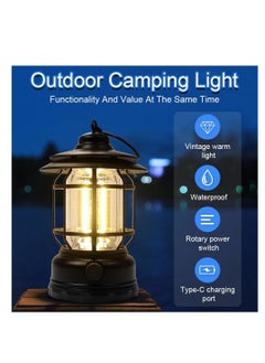ARCOON ARCOON Rechargeable Portable LED Camping Lantern, Vintage-Style Hanging Light for Tent Camping and Power Outages (Black)  - Image 4