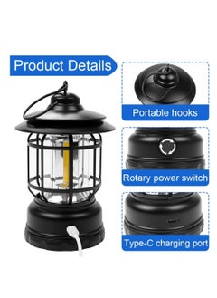 ARCOON ARCOON Rechargeable Portable LED Camping Lantern, Vintage-Style Hanging Light for Tent Camping and Power Outages (Black)  - Image 5