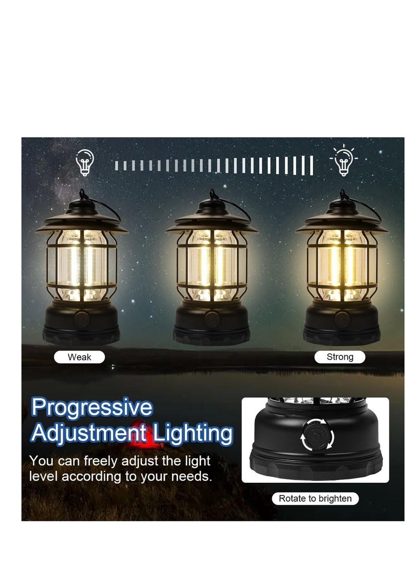 ARCOON Rechargeable Portable LED Camping Lantern, Vintage-Style Hanging Light for Tent Camping and Power Outages (Black)