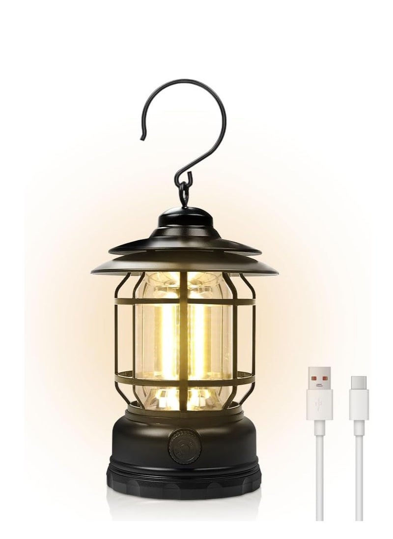 ARCOON Rechargeable Portable LED Camping Lantern, Vintage-Style Hanging Light for Tent Camping and Power Outages (Black)