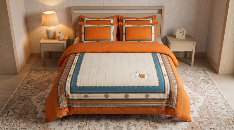 HOMETOPIA King Size 6 Piece Bedding Set Designer Hand Drawn Print Comforter Set Cooling Breathable Soft Stretch Fabric Luxury Duvet Set for AC Room - Image 1