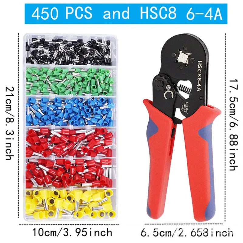 Cross-border dedicated VE700pcs tube needle-type wiring cold pressure terminal HSC8 6-4A tubular terminal crimping pliers Tube type terminal 450PCs + crimping pliers