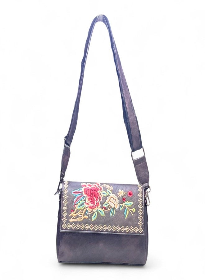 DAZZLE Sling Bag Embroidery Rose Flower Bags For Women (Coffee) - Image 5