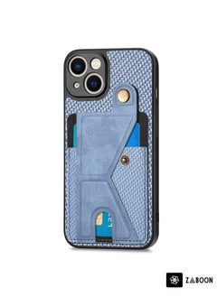 Generic For iPhone 13 Carbon Fiber Wallet Flip Card K-shaped Holder Phone Case(Blue)  - Image 2