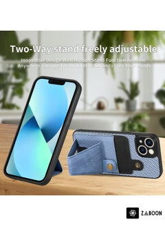 Generic For iPhone 13 Carbon Fiber Wallet Flip Card K-shaped Holder Phone Case(Blue)  - Image 4