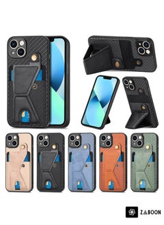 Generic For iPhone 13 Carbon Fiber Wallet Flip Card K-shaped Holder Phone Case(Blue)  - Image 5