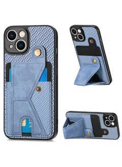 Generic For iPhone 13 Carbon Fiber Wallet Flip Card K-shaped Holder Phone Case(Blue)  - Image 1