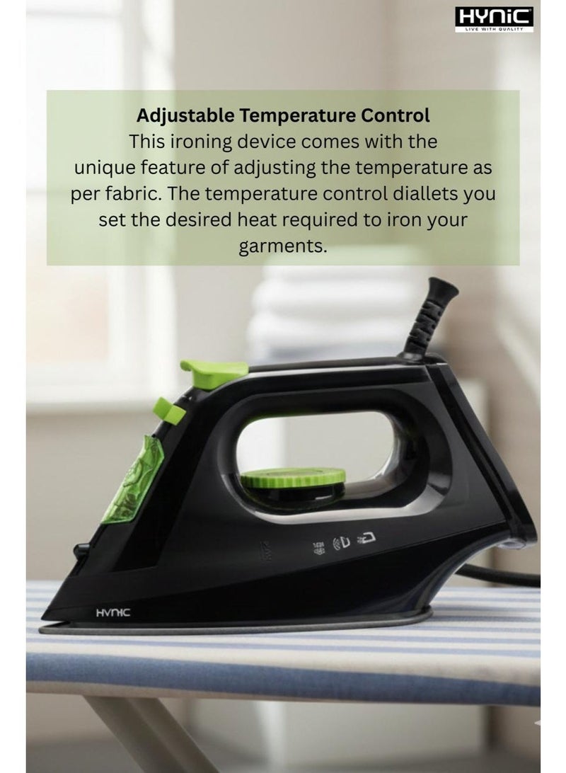 Hynic 2000W Steam Iron for Clothes with Ceramic Soleplate | 180ml Water Tank | Adjustable Temperature Control | Vertical Steam & Burst Function | Overheat Protection | 360° Swivel Cord | Black&Green - Image 3