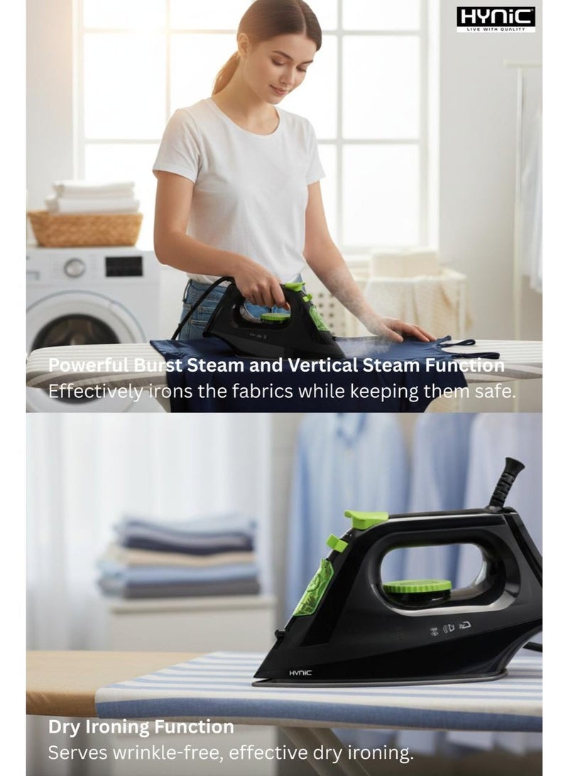 Hynic 2000W Steam Iron for Clothes with Ceramic Soleplate | 180ml Water Tank | Adjustable Temperature Control | Vertical Steam & Burst Function | Overheat Protection | 360° Swivel Cord | Black&Green - Image 5