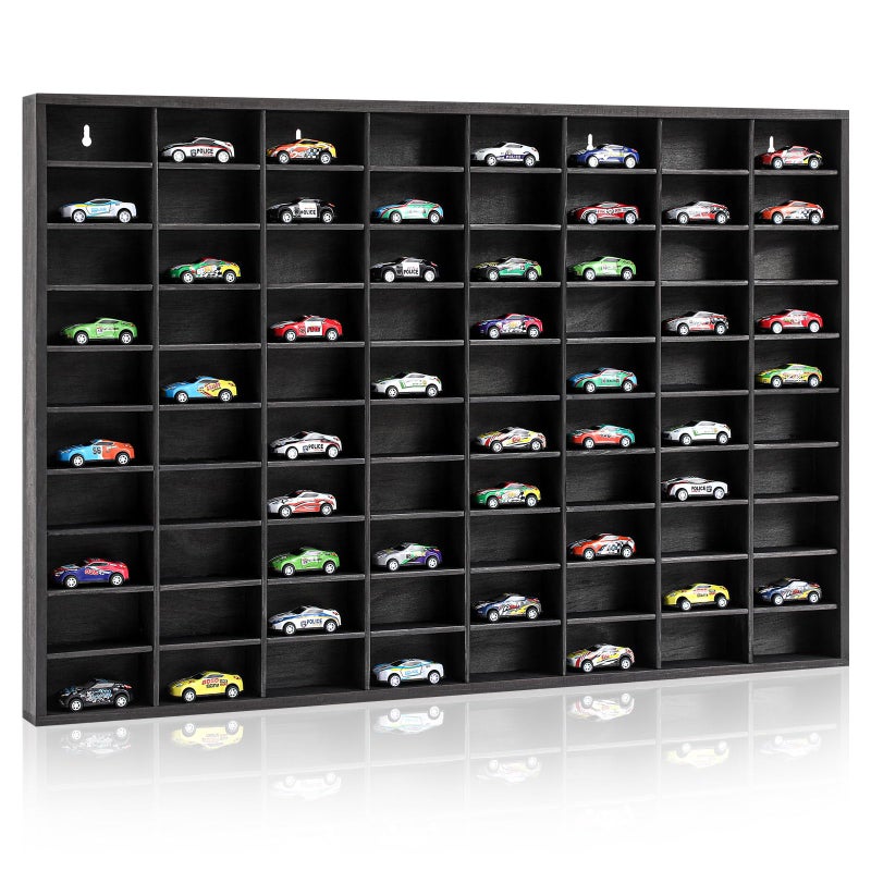 Seenelling Wooden Display Case for Hot Diecast Wheels, 80 Spaces, Wall Mount, 1/64 Scale, Toy Car Storage Display Shelf, Model Car Storage Organizer, Cabinet for Model Collectibles - Image 1