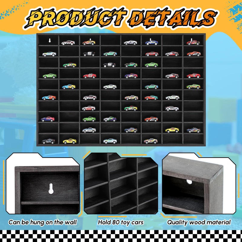 Seenelling Wooden Display Case for Hot Diecast Wheels, 80 Spaces, Wall Mount, 1/64 Scale, Toy Car Storage Display Shelf, Model Car Storage Organizer, Cabinet for Model Collectibles - Image 3