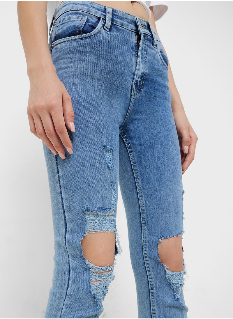 Ginger Ripped Mid Rise Skinny Jeans  - Image 4