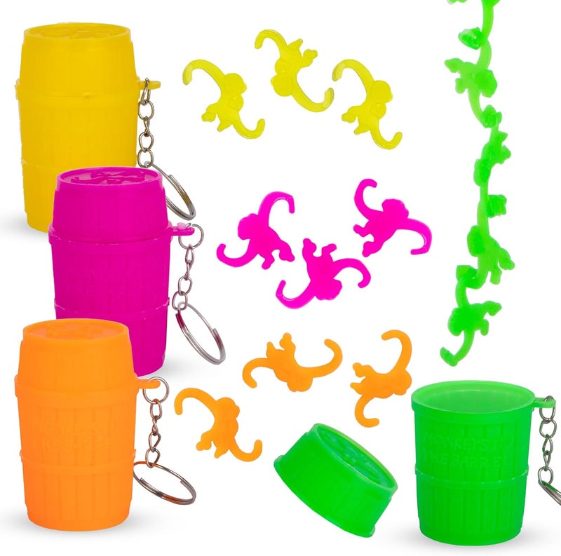 Gamie 12 Set Mini Monkey in a Barrel Keychains for Kids  Retro FidgetFriendly Toys with 10 Monkeys in Each Barrel  Jungle Party Favors  Fun Piata Stuffers  Party Supplies for Children - Image 1
