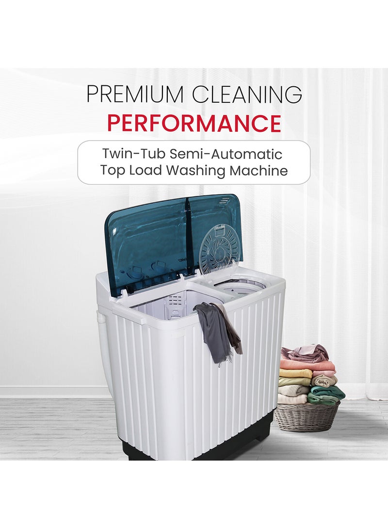 Nobel 6.0KG Wash /4.5KG Spin Capacity Twin Tub Washing Machine, 400W Wash Power, Air Drying, IPX4 Waterproof Grade, Transparent Blue Cover, 1300RPM 6 kg NWM600RH White - Image 2
