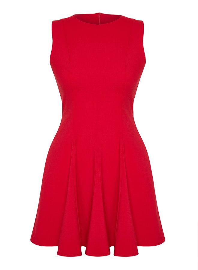 trendyol Red Skirt Waist Opening Crew Neck Mini Polyviscon Woven Dress  - Image 5