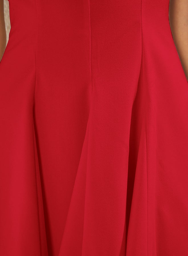 trendyol Red Skirt Waist Opening Crew Neck Mini Polyviscon Woven Dress  - Image 3