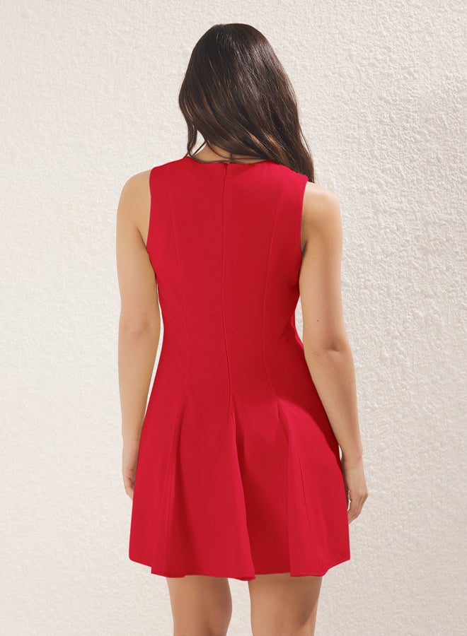 trendyol Red Skirt Waist Opening Crew Neck Mini Polyviscon Woven Dress  - Image 4