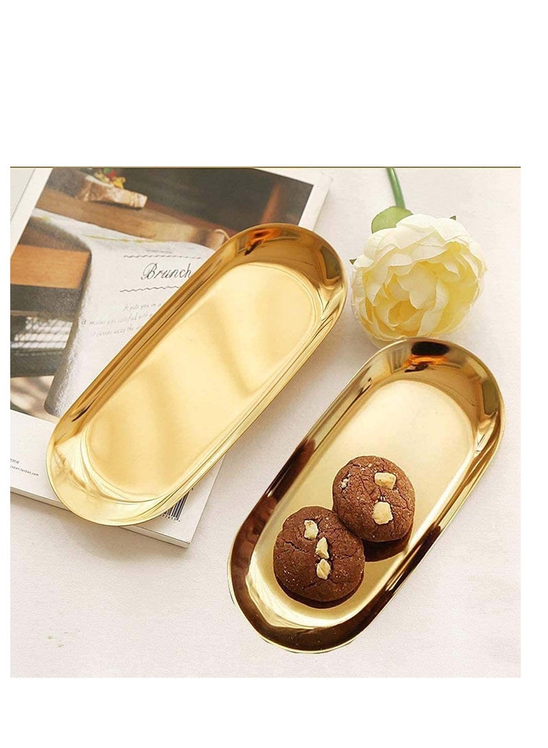 SYOSI Stainless Steel Gold Oval Towel Bathroom Storage, Tea Fruit Cosmetics Jewelry and Perfume Storage Candy Tray Cosmetics Trays Dishes Plates Organizers for Home and Hotel 2PCS (Gold) - Image 1