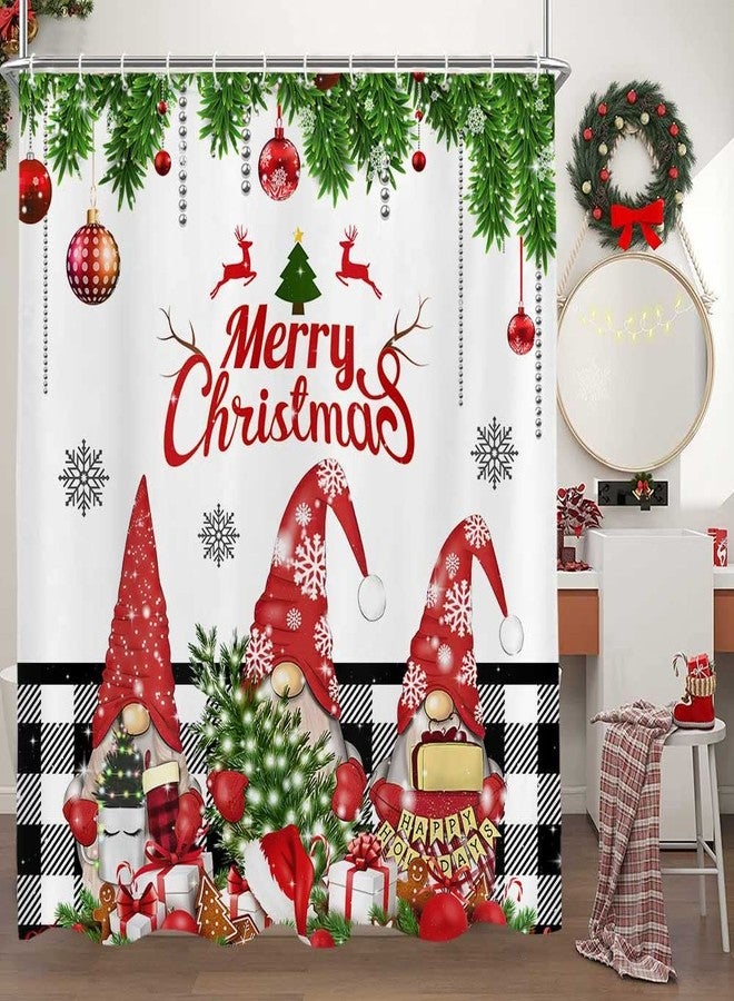 VEIGIKE Christmas Gnomes Shower Curtain, Cute Gnome Xmas Holiday Winter Fabric Shower Curtains Set for Bathroom, Farmhouse Buffalo Check Plaid Restroom Decor Accessories with Hooks 72X 72 inch - Image 2