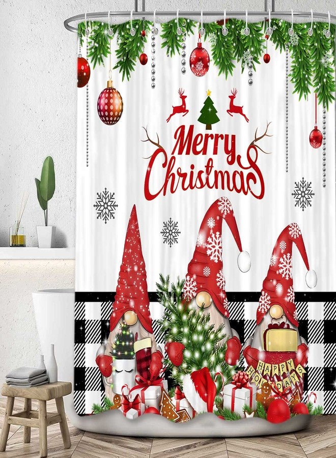 VEIGIKE Christmas Gnomes Shower Curtain, Cute Gnome Xmas Holiday Winter Fabric Shower Curtains Set for Bathroom, Farmhouse Buffalo Check Plaid Restroom Decor Accessories with Hooks 72X 72 inch - Image 1