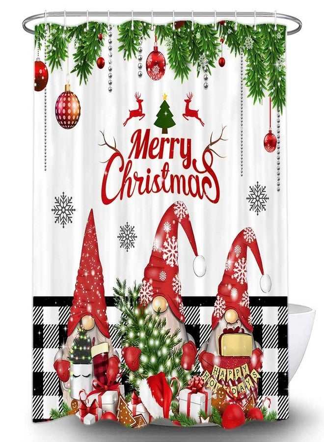 VEIGIKE Christmas Gnomes Shower Curtain, Cute Gnome Xmas Holiday Winter Fabric Shower Curtains Set for Bathroom, Farmhouse Buffalo Check Plaid Restroom Decor Accessories with Hooks 72X 72 inch - Image 3