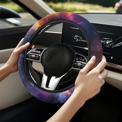 AFPANQZ Anti-Slip Steering Wheel Cover for Women Universal Fit 14 to 15 inch, Car SUV Sedans Accessories Neoprene Steering Wheel Protection Sweat Absorption Nebula Galaxy Pink Blue - Image 2