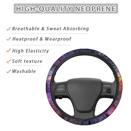 AFPANQZ Anti-Slip Steering Wheel Cover for Women Universal Fit 14 to 15 inch, Car SUV Sedans Accessories Neoprene Steering Wheel Protection Sweat Absorption Nebula Galaxy Pink Blue - Image 4