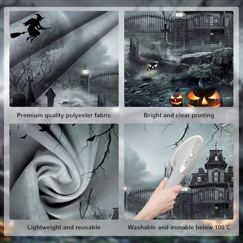 Avezano Halloween Photography Backdrop Full Moon Scary Night Castle Pumpkins Party Background Spooky Witch Bats Cemetery Child Kids Halloween Party Decorations Photoshoot Backdrops (7x5ft, Gray) - Image 5