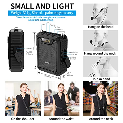 SHIDU M808 Portable Bluetooth Voice Amplifier IPX5 Waterproof 18W Loud Speaker 2500mAh Large Capacity Rechargeable Battery PA Systems Speaker for Teachers,Classroom, Meetings and Outdoors - Image 4