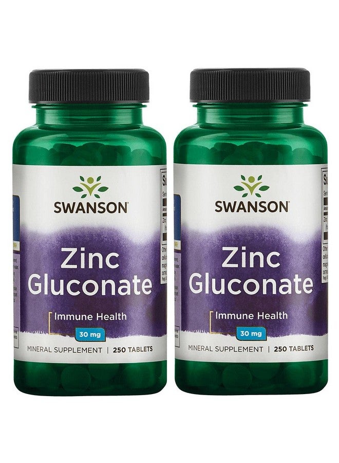 Swanson Zinc Gluconate - Mineral Supplement Promoting Prostate Health, Vision Health, & Immune Support -Gluconate Form for Optimal Absorption - (250 Tablets, 30mg Each) (2 Pack) - Image 1