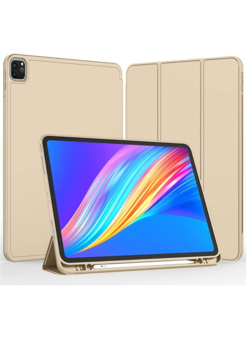 ELTRAZONE iPad Pro 12.9 Case 2022(6th Gen)/2021(5th Gen) with Pencil Holder [Support iPad 2nd Pencil Charging/Pair],Trifold Stand Smart Case with Soft TPU Back,Auto Wake/Sleep(Champagne Gold) - Image 3