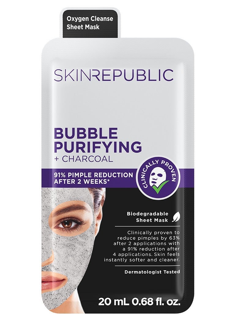 سكين ريبابلك قناع ورقي للوجه (قناع واحد) - سيروم تنقية الفقاعات بالفحم والتفاح وشجرة الشاي، يحارب البثور، يصغر المسام، يزيل الرؤوس السوداء، يتحكم في الزيوت، يقشر البشرة ويمنحها إشراقة. - Image 1