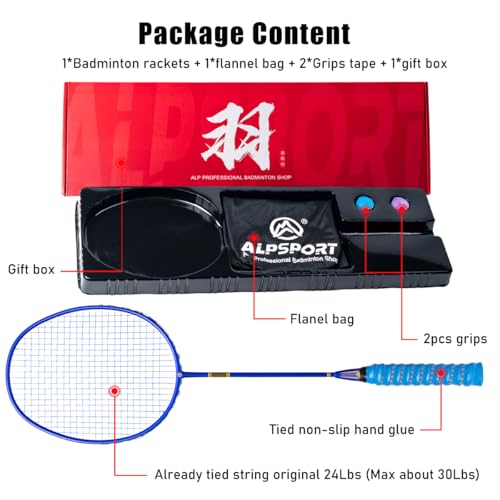 ALPSPORT ZJ Titanium Net 4U G5 Full Carbon Fiber Professional Badminton Racket Graphite Racquets with Gift Box 1 Flannel Bag 2 Grips Tapes Padel Raket for Team Sports Training Blue - Image 3