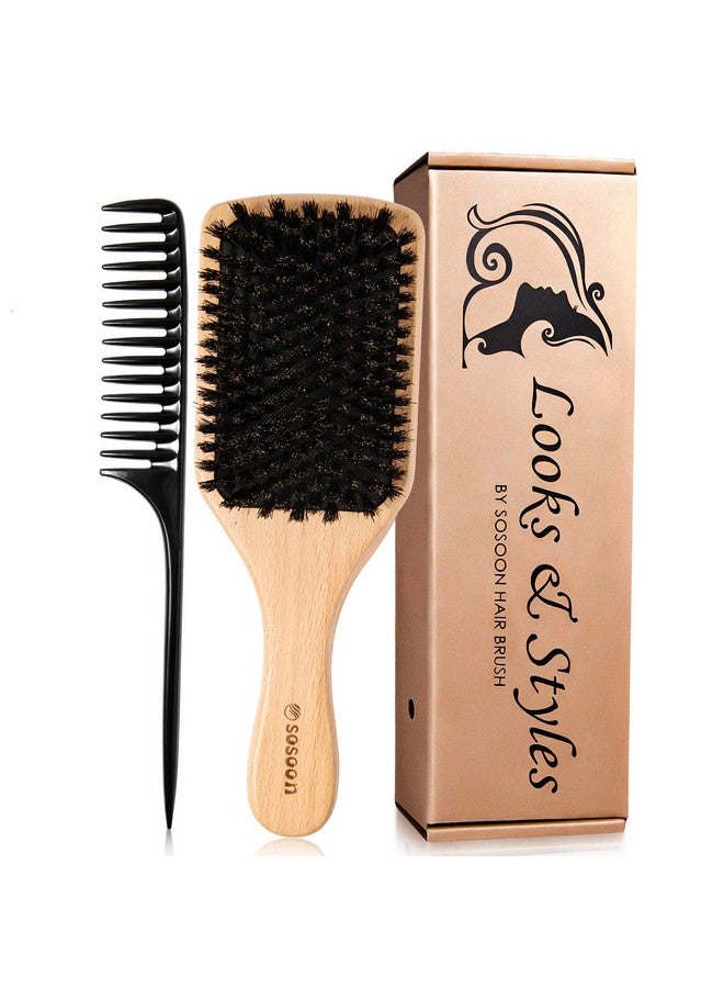 Sosoon Hair Brush, 100% Pure Boar Bristle Paddle Brush For All Hair Types, Restore Shine & Texture And Makes Hair Smooth & Health - Image 1