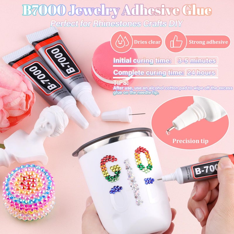 BELLEBOOST 12600Pcs Resin Rhinestones with 3Pcs B7000 Jewelry Glue for Crafting, Multicolors 4mm Non Hotfix Flatback Gems, Bedazzling Crystal for DIY Crafts Clothing Tumblers Mugs Shoes Fabric Decor Nail Art - Image 5
