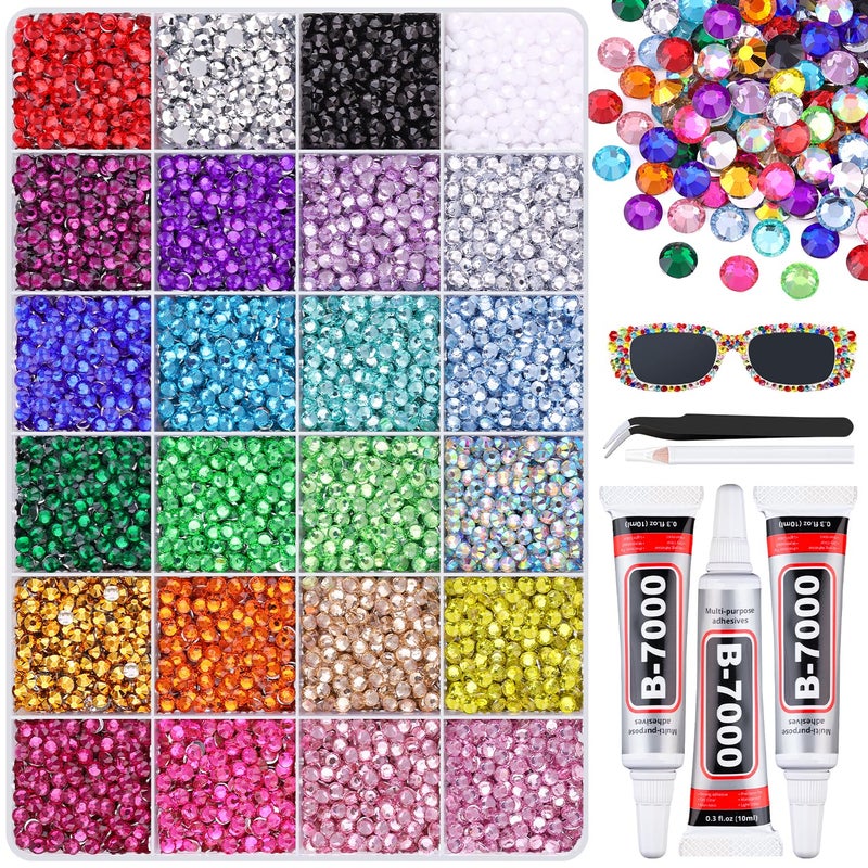 BELLEBOOST 12600Pcs Resin Rhinestones with 3Pcs B7000 Jewelry Glue for Crafting, Multicolors 4mm Non Hotfix Flatback Gems, Bedazzling Crystal for DIY Crafts Clothing Tumblers Mugs Shoes Fabric Decor Nail Art - Image 1