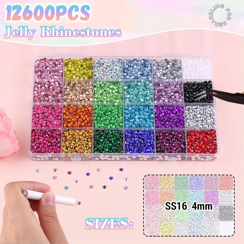 BELLEBOOST 12600Pcs Resin Rhinestones with 3Pcs B7000 Jewelry Glue for Crafting, Multicolors 4mm Non Hotfix Flatback Gems, Bedazzling Crystal for DIY Crafts Clothing Tumblers Mugs Shoes Fabric Decor Nail Art - Image 2
