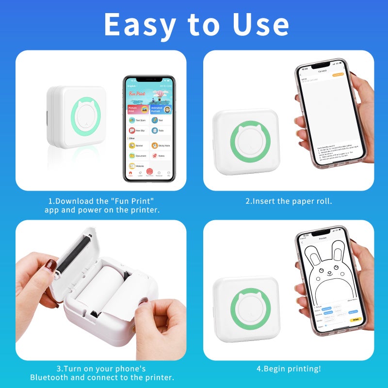 All-in-one Photo Printer Multifunction Portable Printer Wireless Instant Mini Printer Support BT Connection for Smartphone with 6 Thermal Paper Rolls and 5 Self-adhesive Paper Rolls 57mm Compatible - Image 5