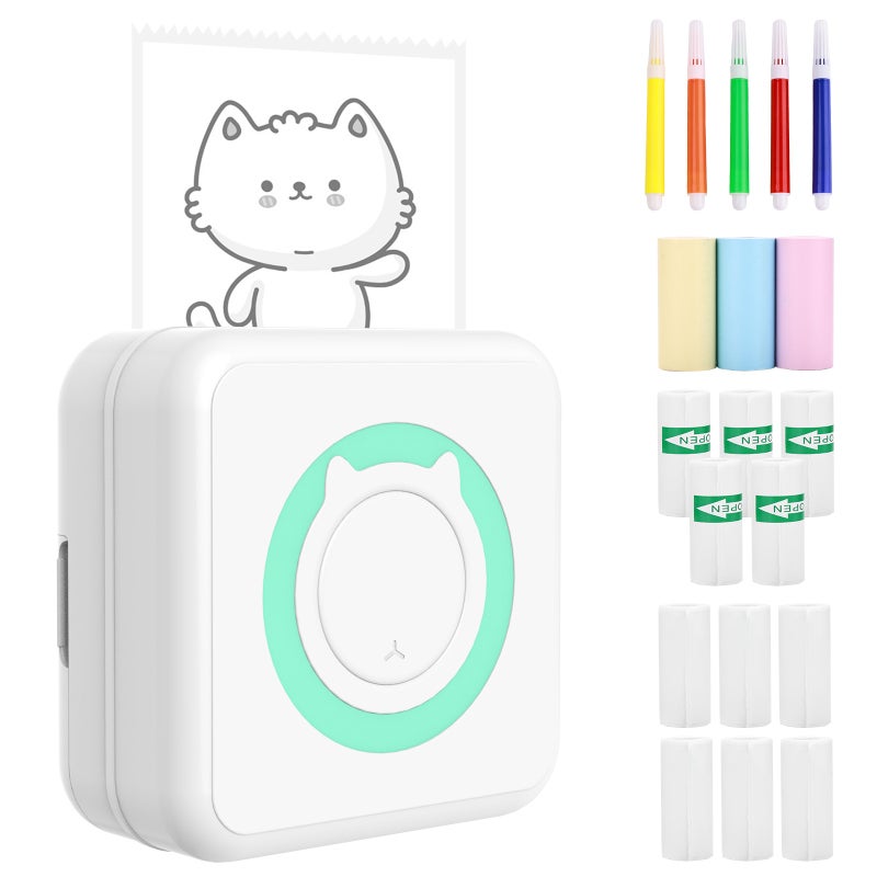All-in-one Photo Printer Multifunction Portable Printer Wireless Instant Mini Printer Support BT Connection for Smartphone with 6 Thermal Paper Rolls and 5 Self-adhesive Paper Rolls 57mm Compatible - Image 1