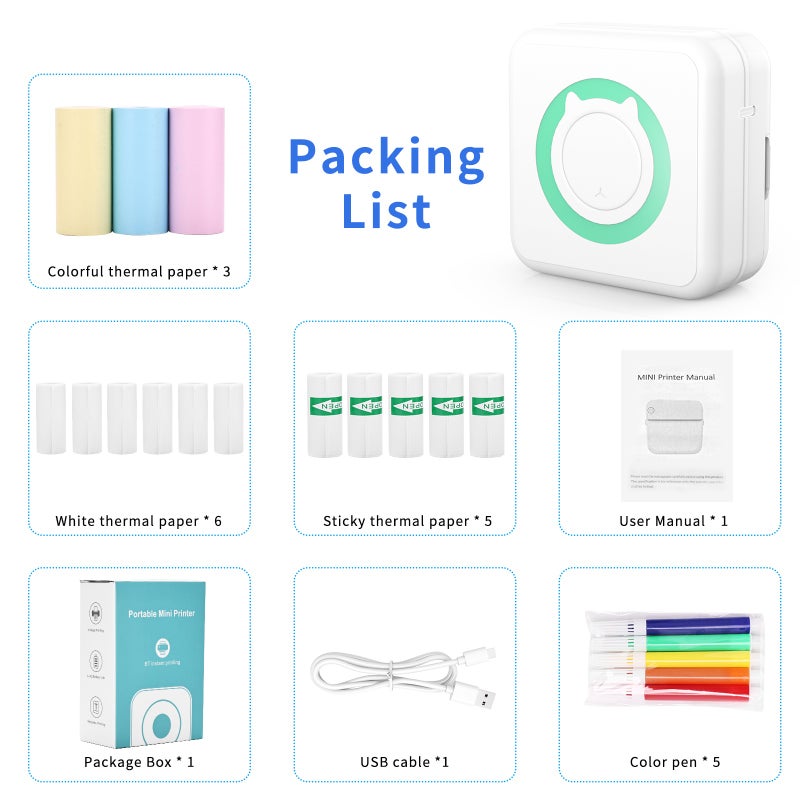 All-in-one Photo Printer Multifunction Portable Printer Wireless Instant Mini Printer Support BT Connection for Smartphone with 6 Thermal Paper Rolls and 5 Self-adhesive Paper Rolls 57mm Compatible - Image 2