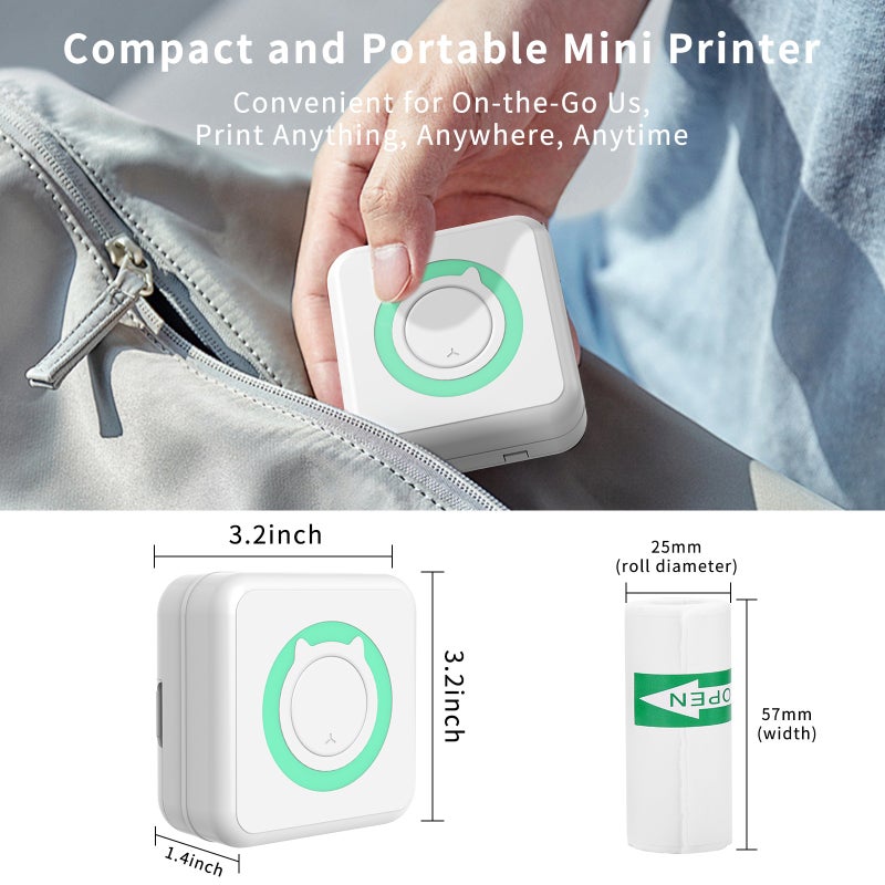 All-in-one Photo Printer Multifunction Portable Printer Wireless Instant Mini Printer Support BT Connection for Smartphone with 6 Thermal Paper Rolls and 5 Self-adhesive Paper Rolls 57mm Compatible - Image 3