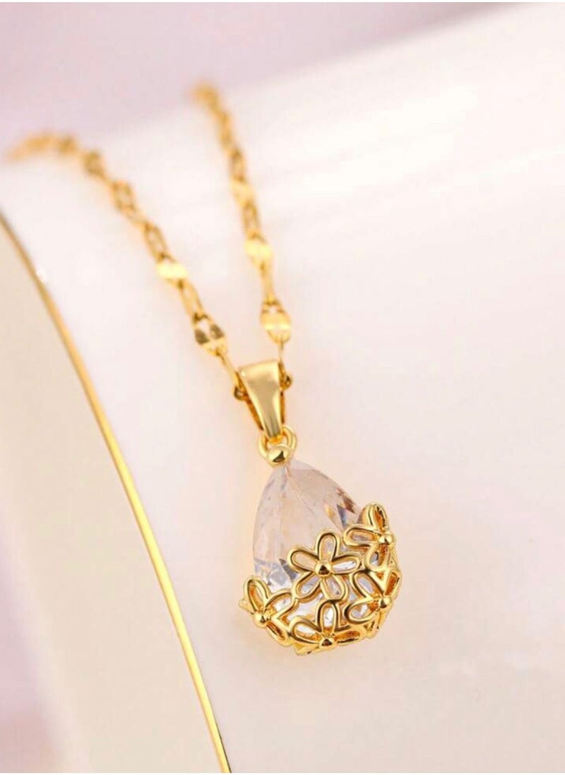 sixtyfour Elegant Stainless Steel Gold Plated Necklace For Women  - Image 1