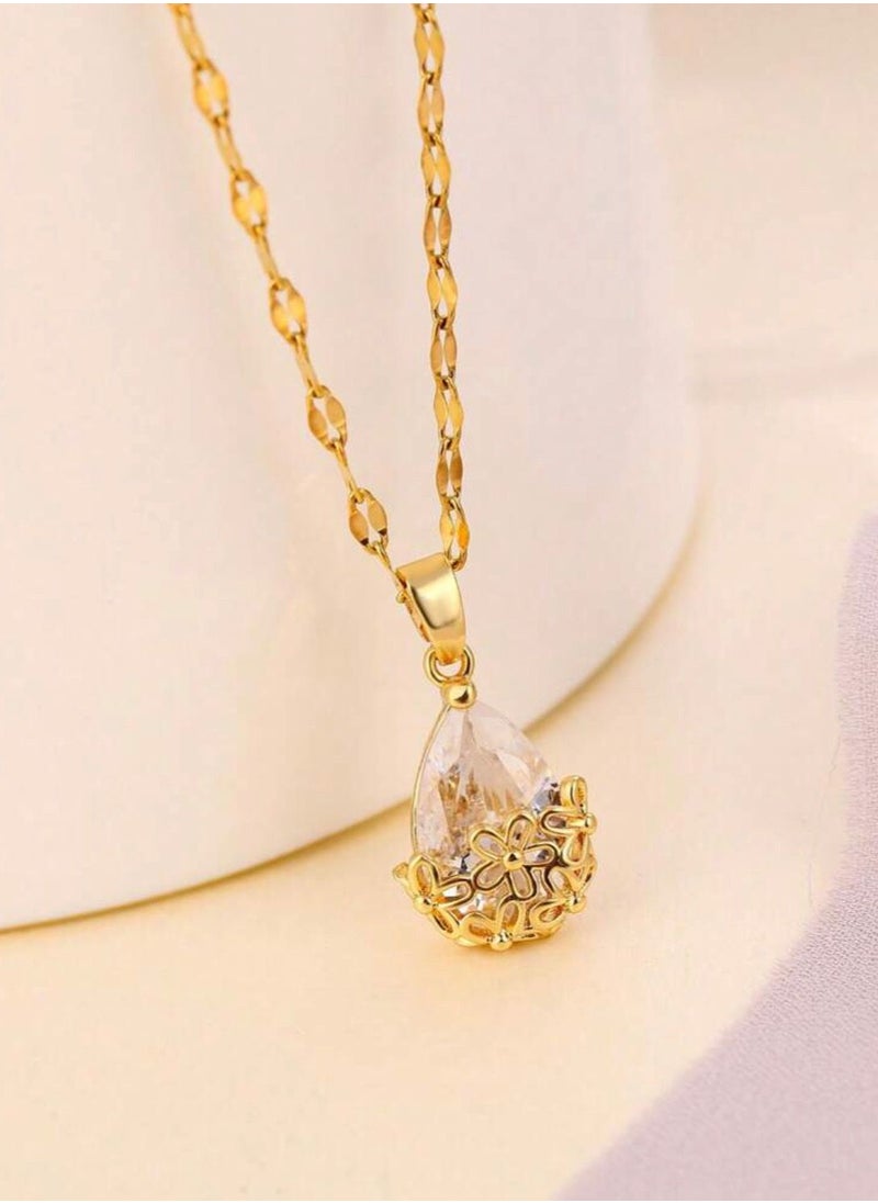 sixtyfour Elegant Stainless Steel Gold Plated Necklace For Women  - Image 2