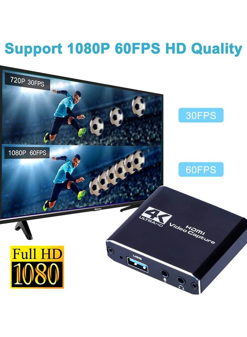 HDMI Video Capture Card 4K, USB3.0 1080P 60FPS HD Ultra Low Latency, Game Capture Card for Gaming / Live Streaming / Videoconferencing for Nintendo Switch / PS4 / Xbox One / OBS / Camera / PC - Image 4