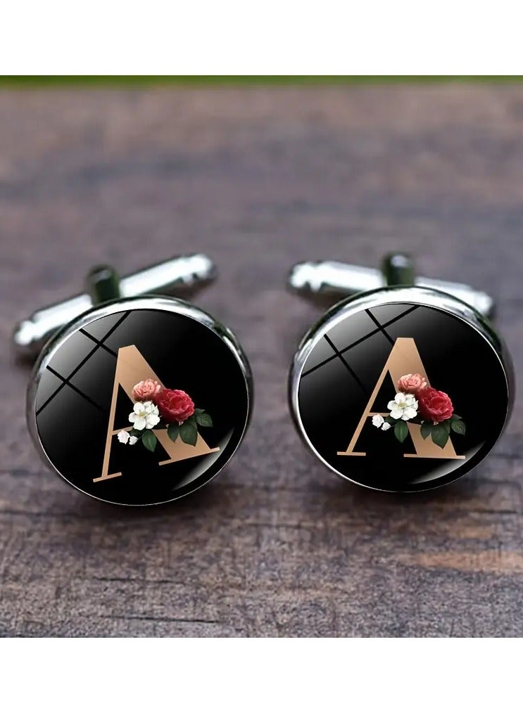 Goolsky Men's Alphabet Photo Cabochon Cufflinks - European American Fashion French Shirt Cuff Buttons Formal Accessory - Image 1
